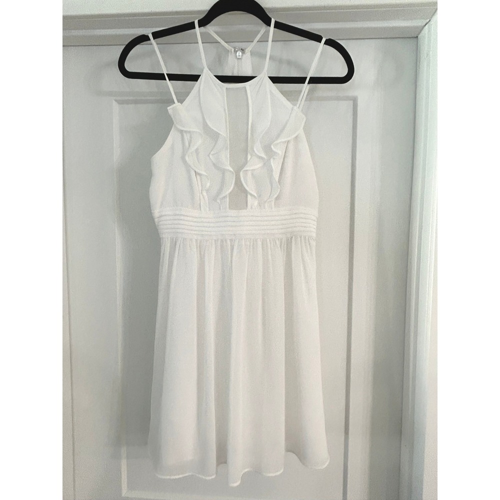BCBGeneration White‎ Ruffle Mesh Halter Mini Dress 2 Bridal Fairy Cottagecore